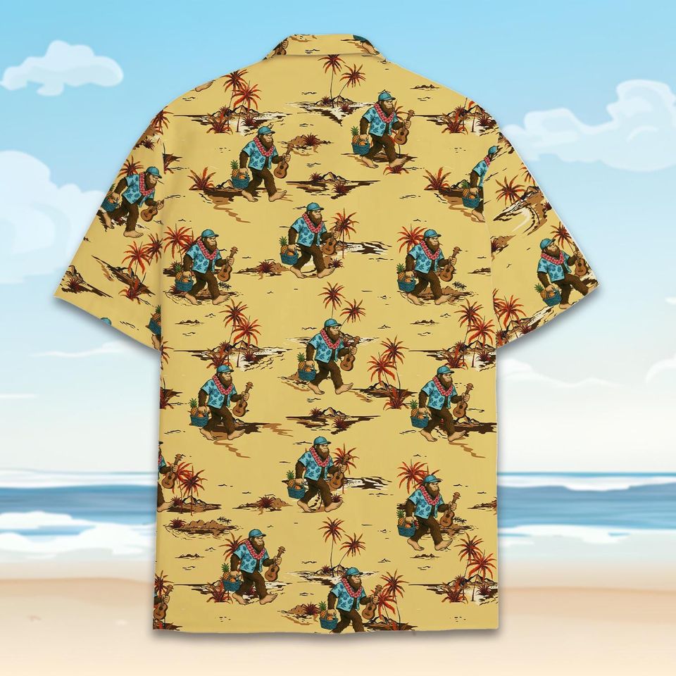 Bigfoot Beach & Guitar Hawaiian Shirt