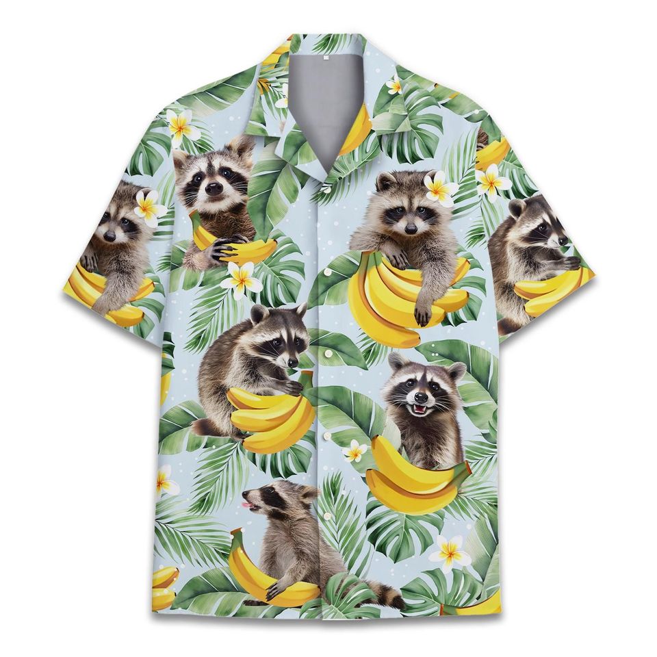 Tropical Raccoon Hawaiian Shirt Men Women Youth, Banana Raccoon Shirt