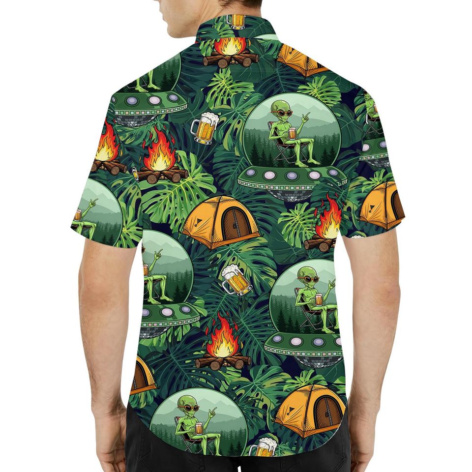 Alien Camping Hawaiian Shirt for Men Women Youth