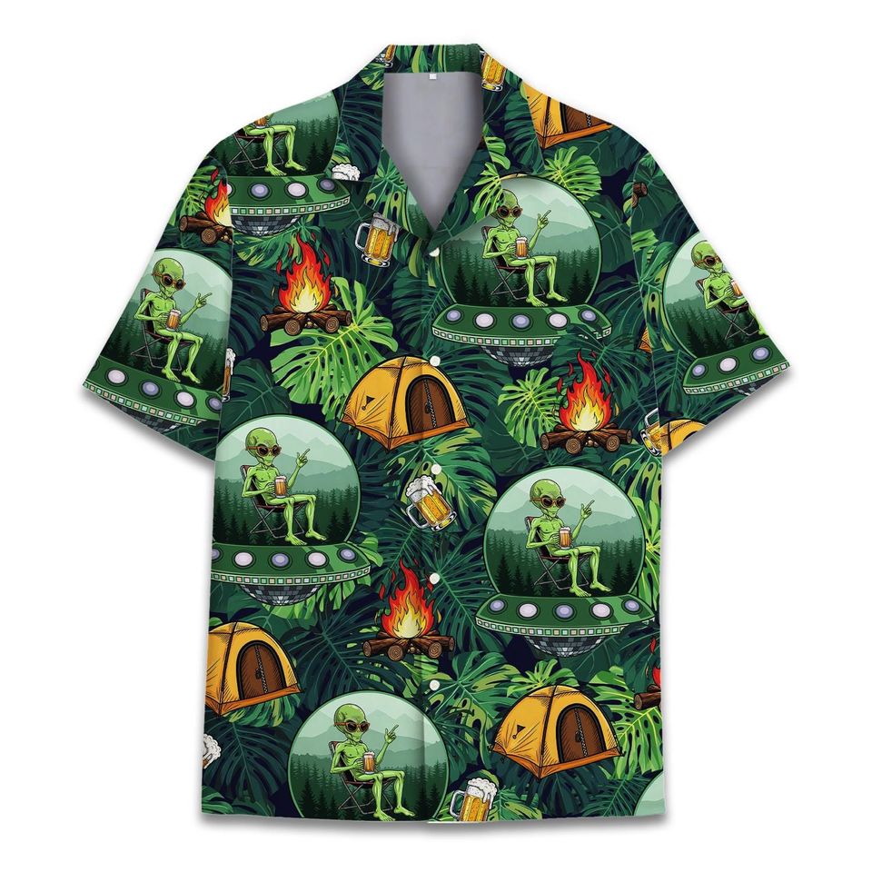 Alien Camping Hawaiian Shirt for Men Women Youth