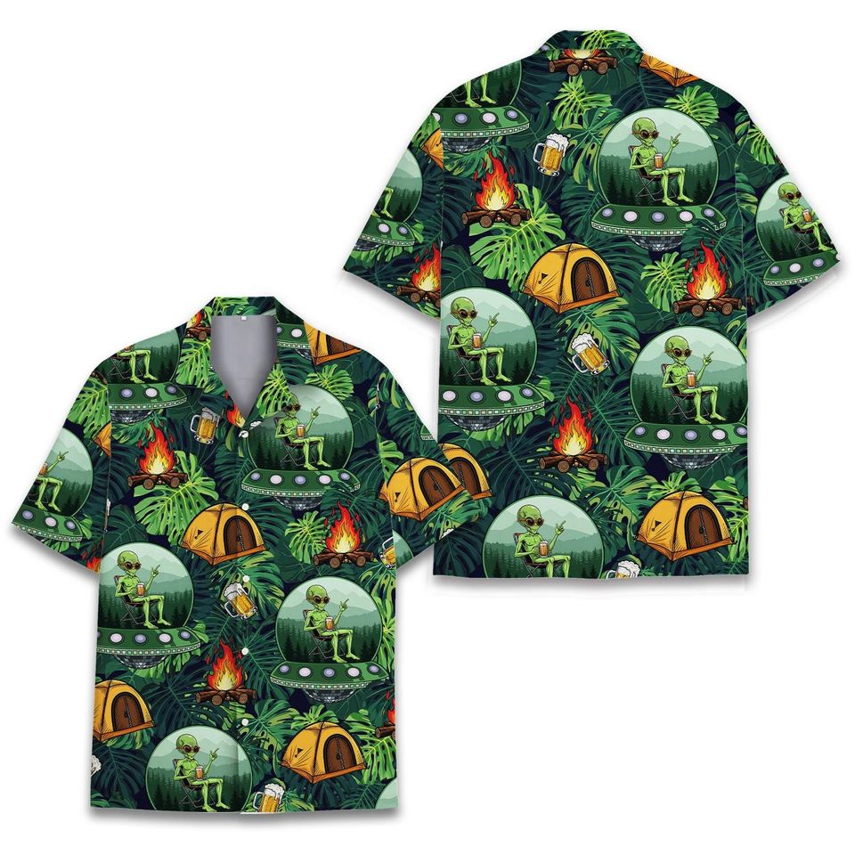 Alien Camping Hawaiian Shirt for Men Women Youth