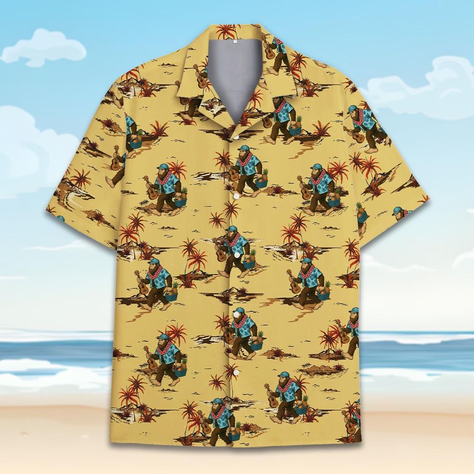 Bigfoot Beach & Guitar Hawaiian Shirt