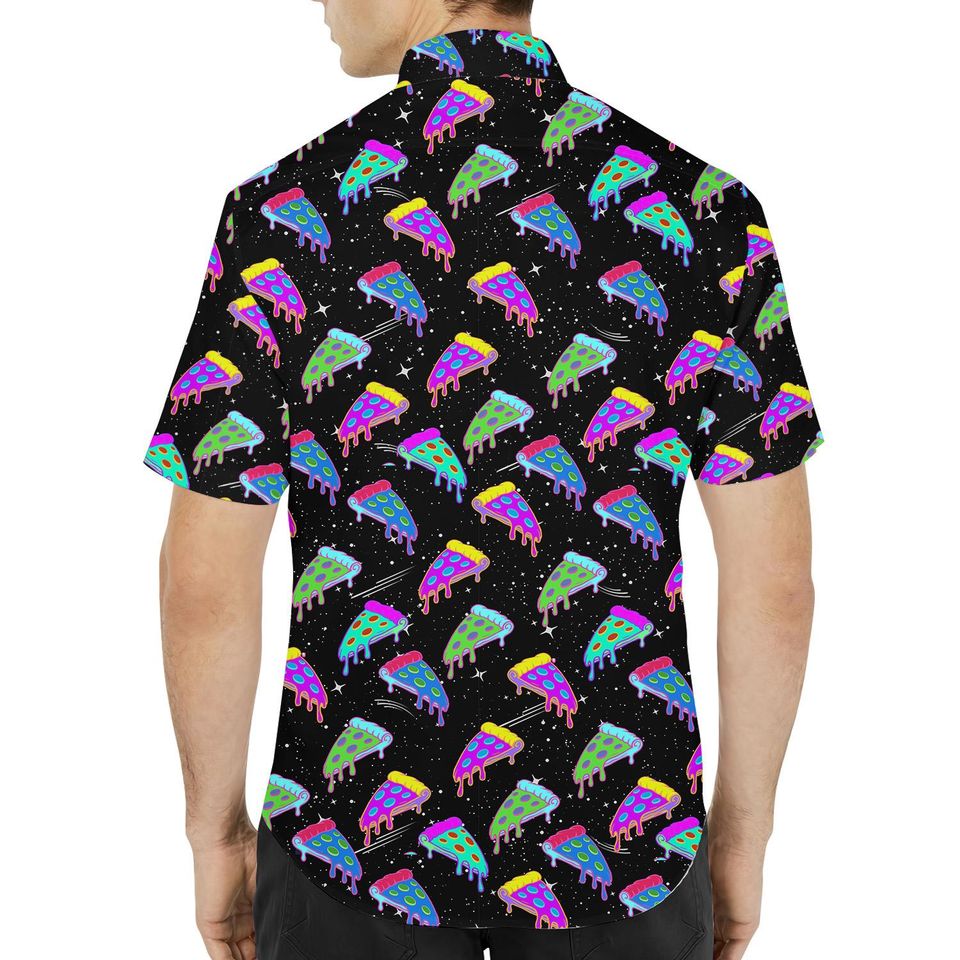 Neon Pizza Hawaiian Shirt Men Women Youth Trippy Galaxy Food Aloha Short Sleeve