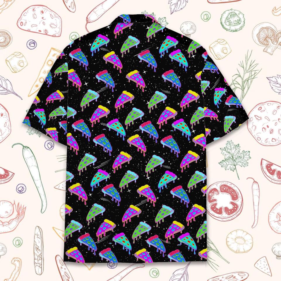 Neon Pizza Hawaiian Shirt Men Women Youth Trippy Galaxy Food Aloha Short Sleeve
