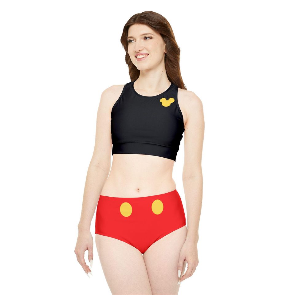 Bikini Set, Mickey Mouse inspired, Disney Swimsuit, Two Piece Swimwear, Cute Bathing Suit, Beach Vacation Outfit