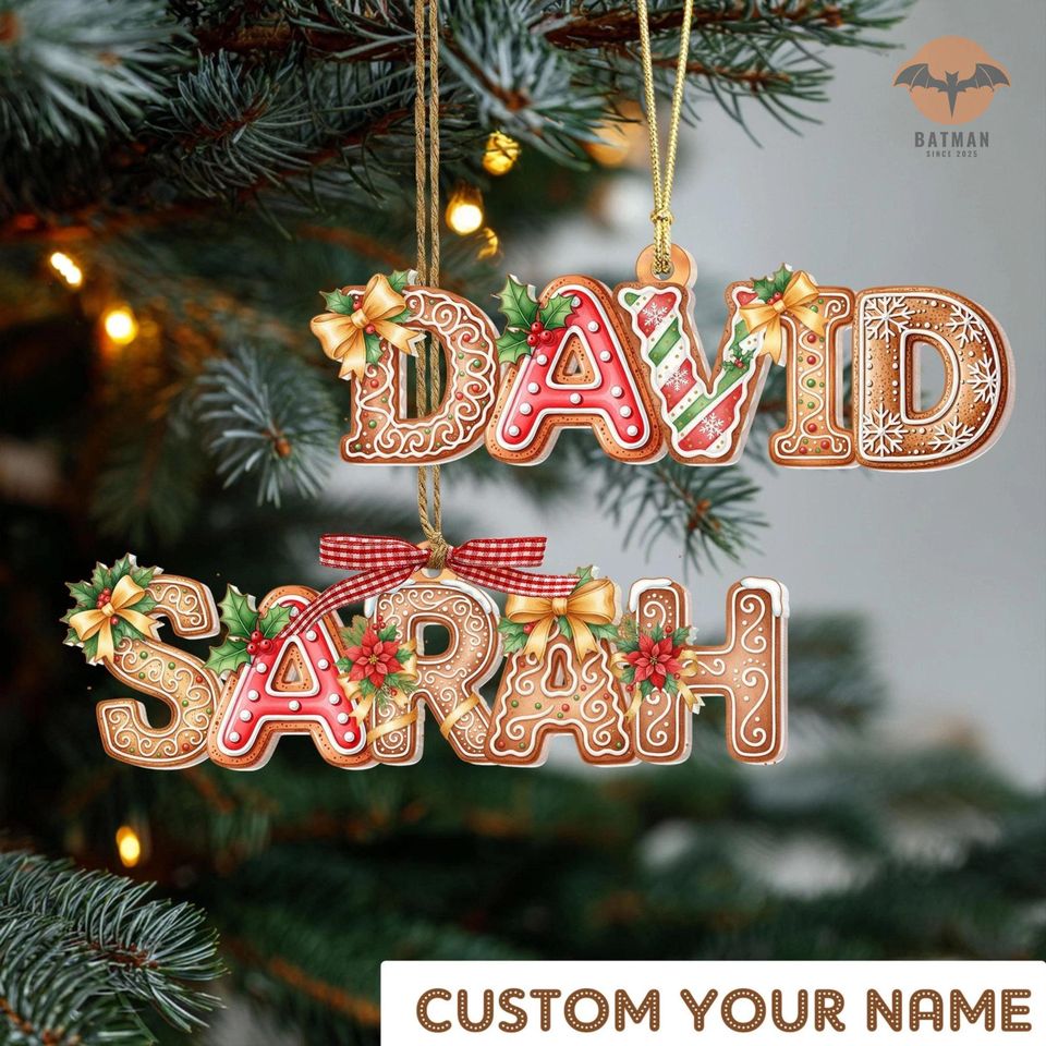 Christmas Gingerbread Alphabet Ornament, Custom Family Name Ornament, Kids Christmas Gift, Christmas Tag for Stockings, Christmas Tree Decor