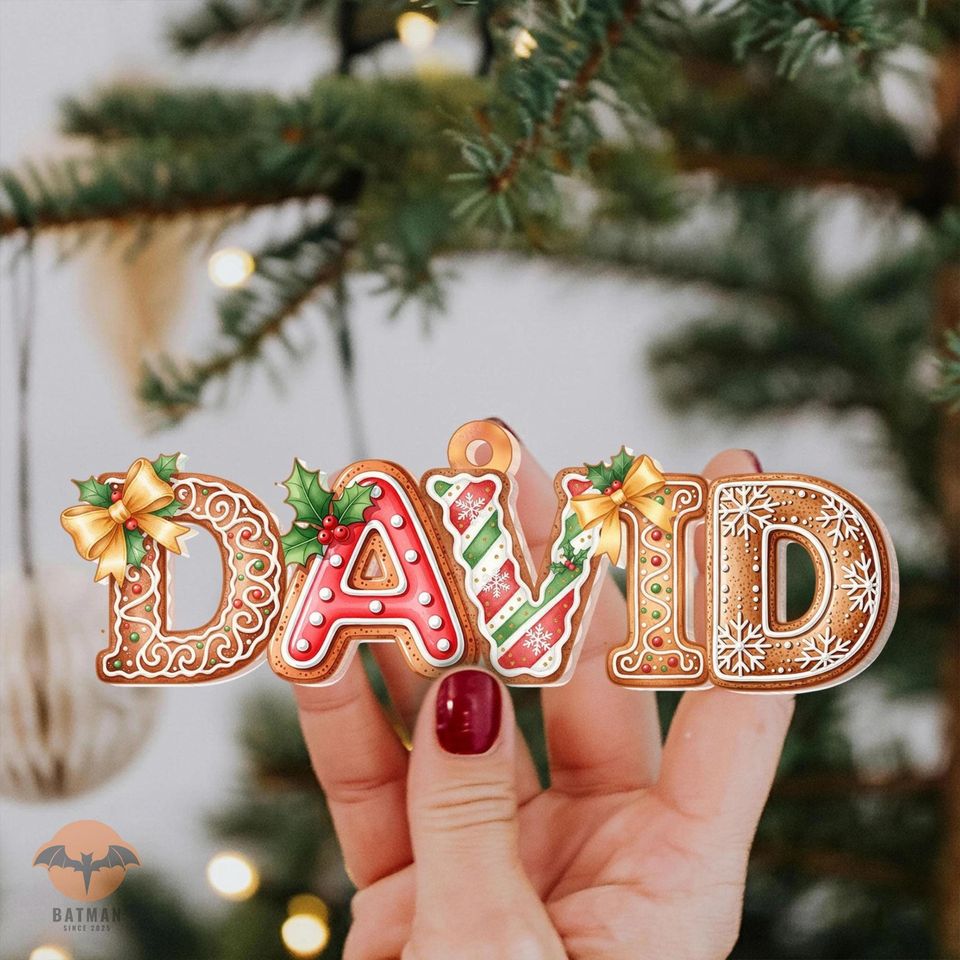 Christmas Gingerbread Alphabet Ornament, Custom Family Name Ornament, Kids Christmas Gift, Christmas Tag for Stockings, Christmas Tree Decor