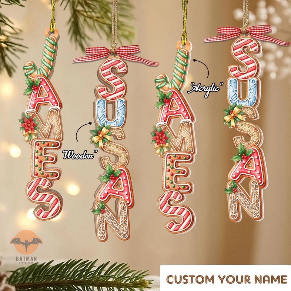 Christmas Gingerbread Alphabet Ornament, Custom Family Name Ornament, Kids Christmas Gift, Christmas Tag for Stockings, Christmas Tree Decor