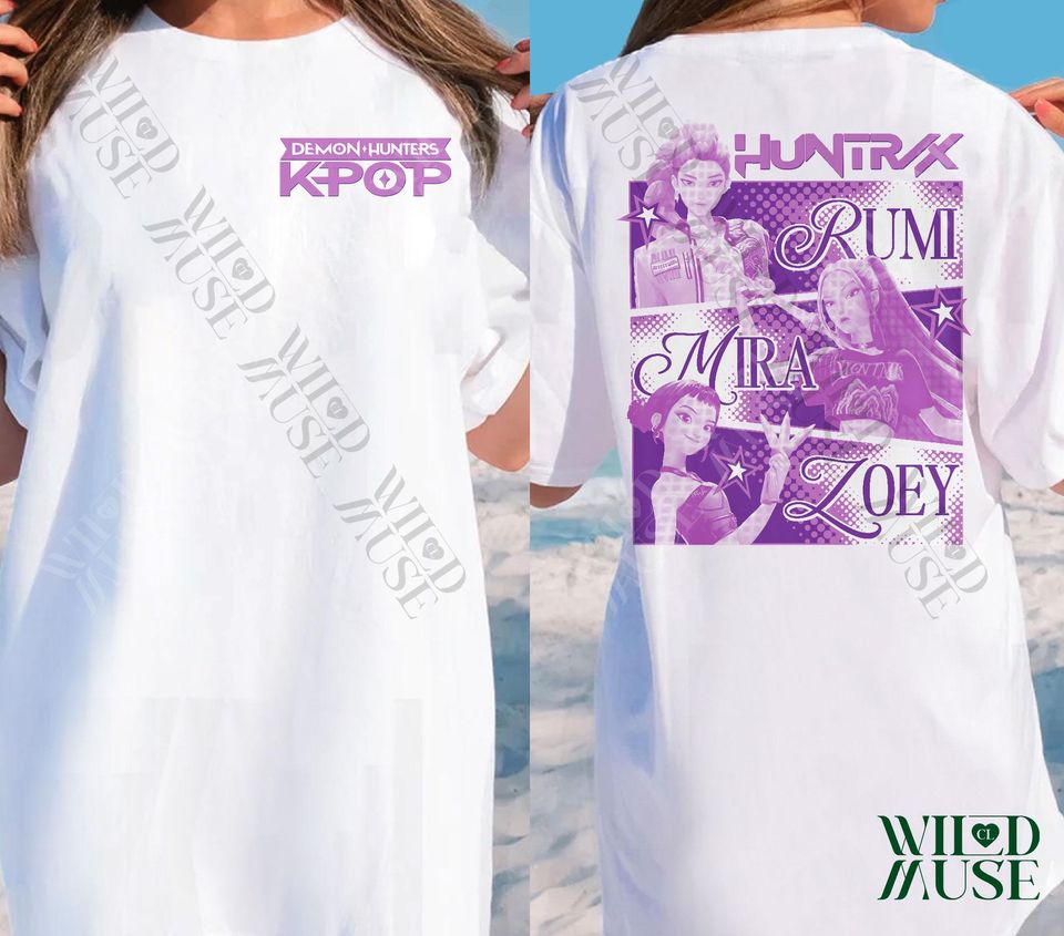 Kpop Huntrix 2 sides Shirt, Kpop Demon Hunters Shirt, Kpop Huntrix Tee, Mira, Rumi, Zoey, Derpy Tiger Tee, Gift for Huntrix, Saja Boys Fans