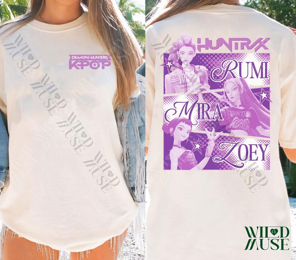 Kpop Huntrix 2 sides Shirt, Kpop Demon Hunters Shirt, Kpop Huntrix Tee, Mira, Rumi, Zoey, Derpy Tiger Tee, Gift for Huntrix, Saja Boys Fans