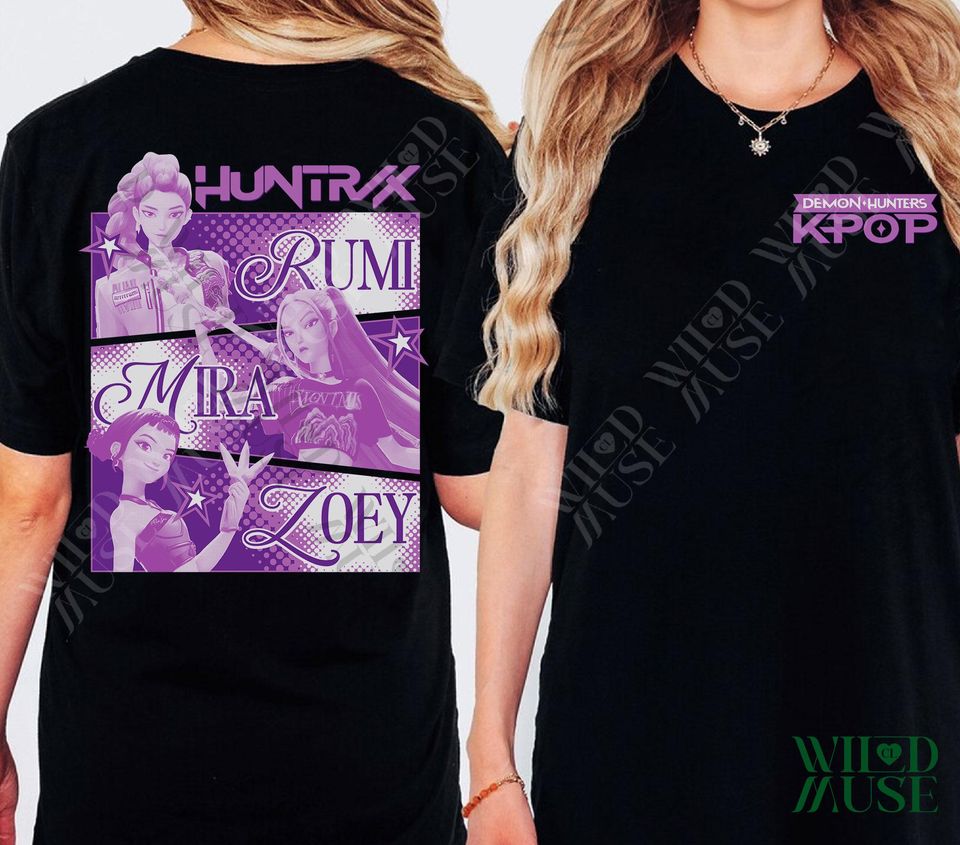 Kpop Huntrix 2 sides Shirt, Kpop Demon Hunters Shirt, Kpop Huntrix Tee, Mira, Rumi, Zoey, Derpy Tiger Tee, Gift for Huntrix, Saja Boys Fans