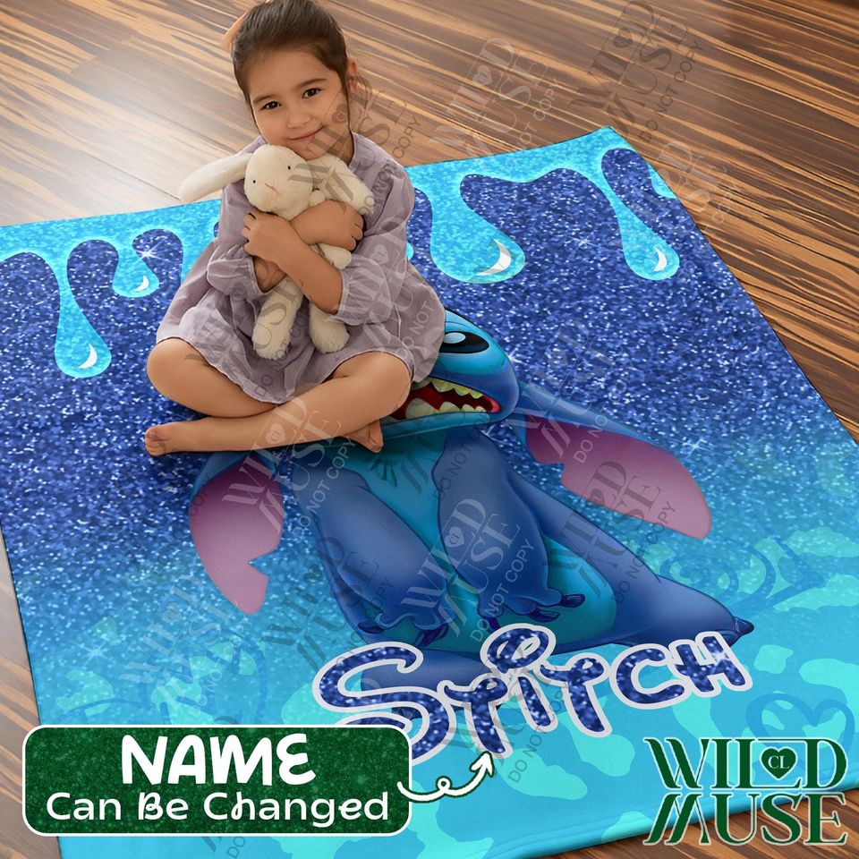 Personalized Lilo & Stitch Plush Fleece Blanket with Custom Name