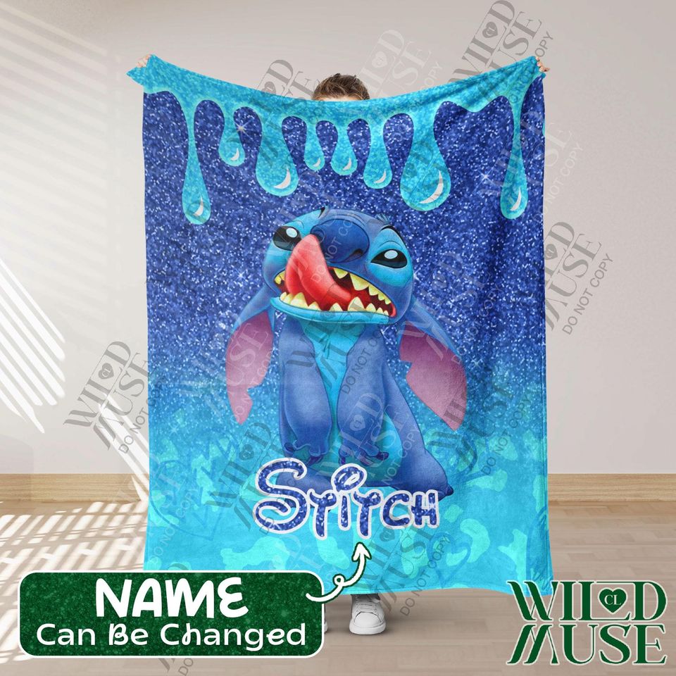 Personalized Lilo & Stitch Plush Fleece Blanket with Custom Name