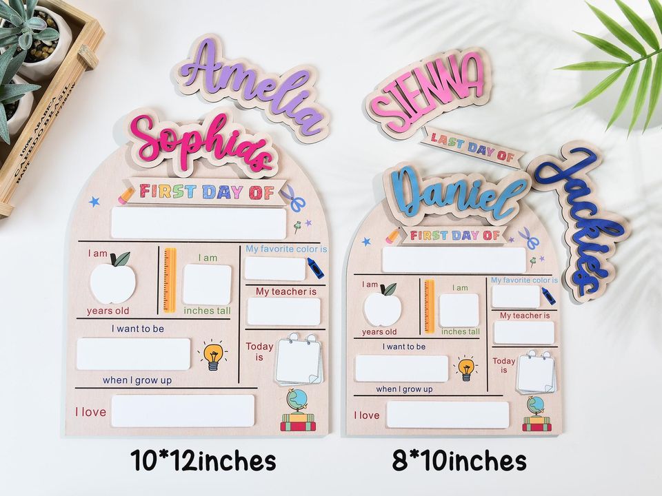 Personalized First And Last Day School Sign, Back to School Sign, Kindergarten 1st Day of School Sign, First Day School Wooden School Board