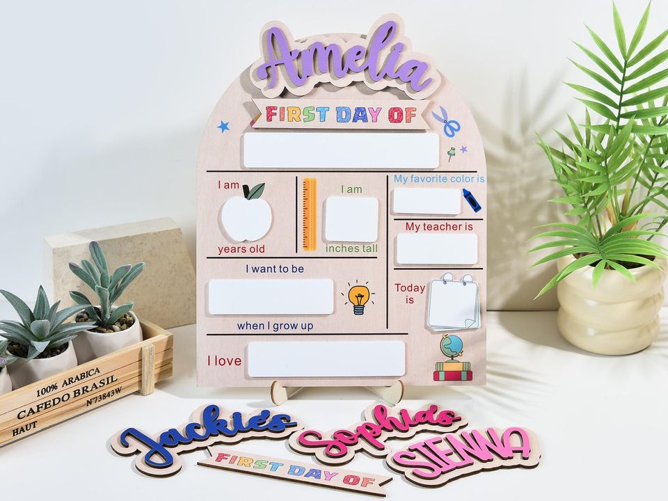 Personalized First And Last Day School Sign, Back to School Sign, Kindergarten 1st Day of School Sign, First Day School Wooden School Board