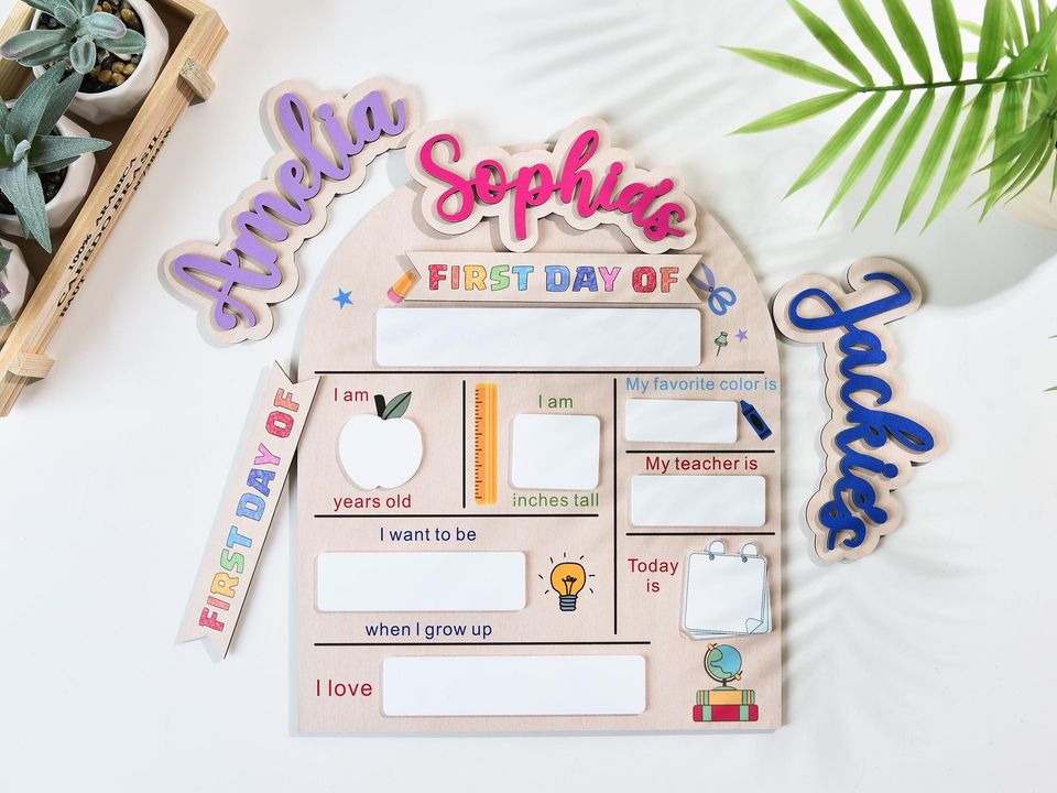 Personalized First And Last Day School Sign, Back to School Sign, Kindergarten 1st Day of School Sign, First Day School Wooden School Board