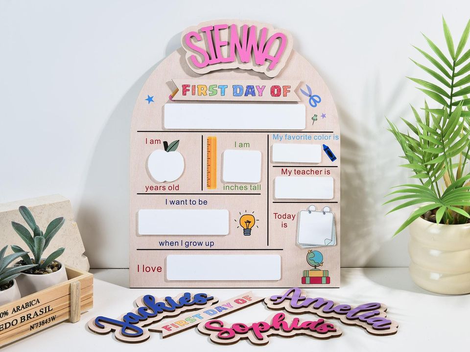 Personalized First And Last Day School Sign, Back to School Sign, Kindergarten 1st Day of School Sign, First Day School Wooden School Board