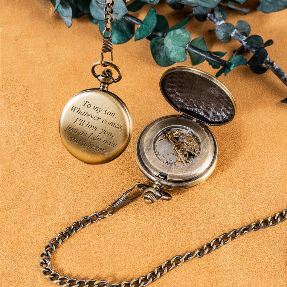 Engraved Mechanical Pocket Watch - Personalized Groomsmen Gift