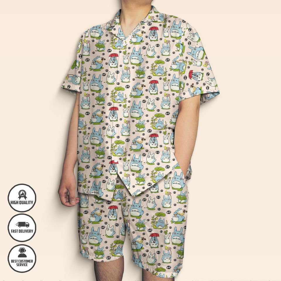 Totoro Hawaiian Shirt  Ghibli Studio Summer Shirt  My Neighbor Button Up Shirt  Cute Anime Streetwear  Hawaii Set  Anime Lover Gift