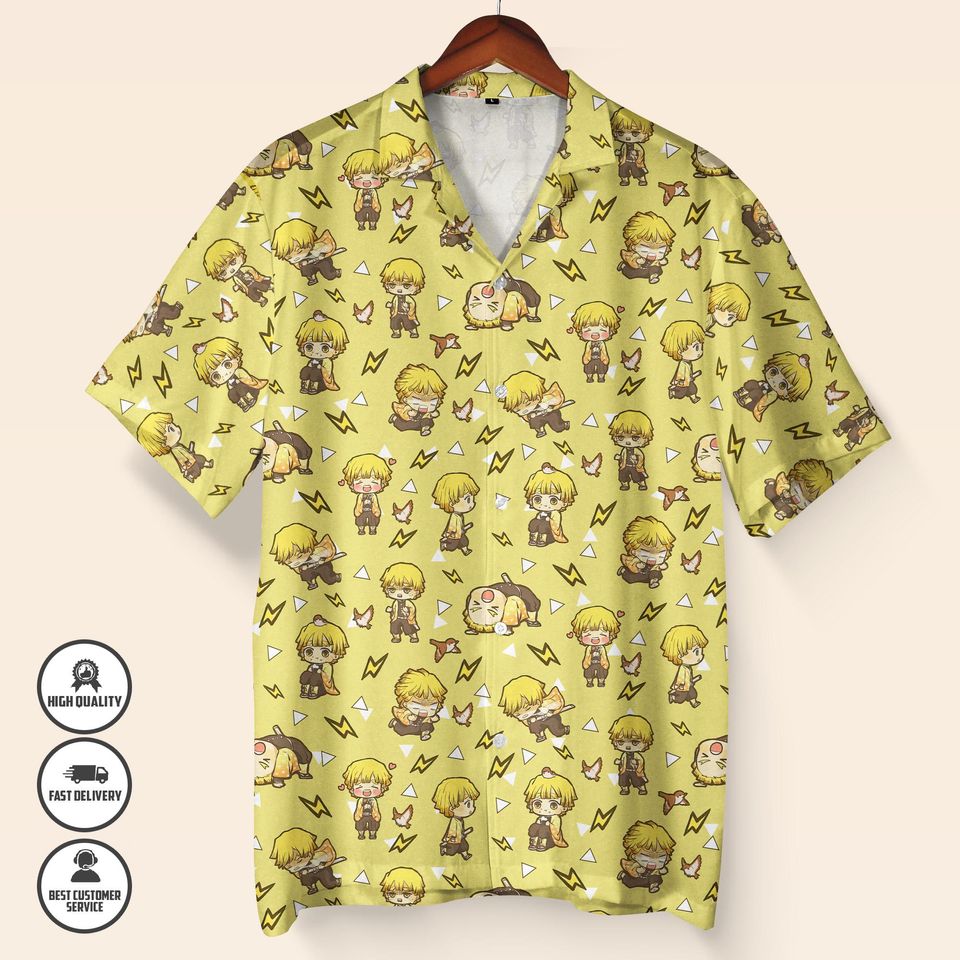 zenittsu Hawaiian Shirt and Shorts Set  demon Summer Outfit  Cute Anime Button Up Shirt  zenittsu Kawaii Vacation Look  Anime Gift