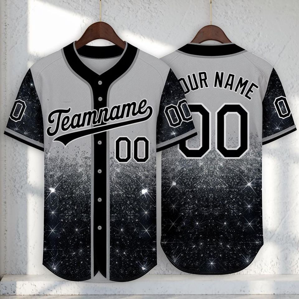 Personalized Printed Glitter Baseball Jersey, Glitter Jersey, Cheerleading Jersey