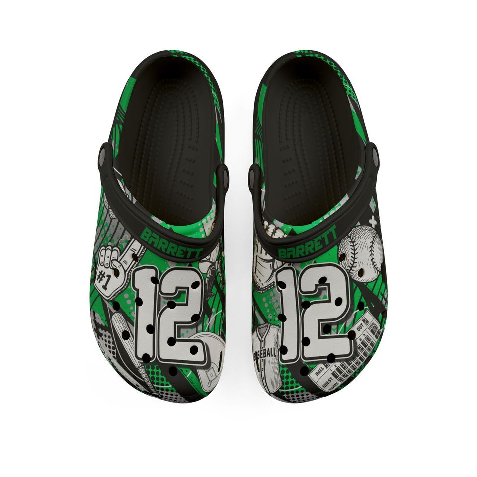 Personalized Custom Child and Adult Baseball Velocity Clogs Shoes Great Gift Fully Customizable