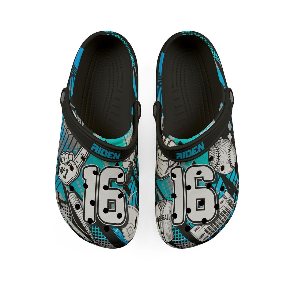 Personalized Custom Child and Adult Baseball Velocity Clogs Shoes Great Gift Fully Customizable