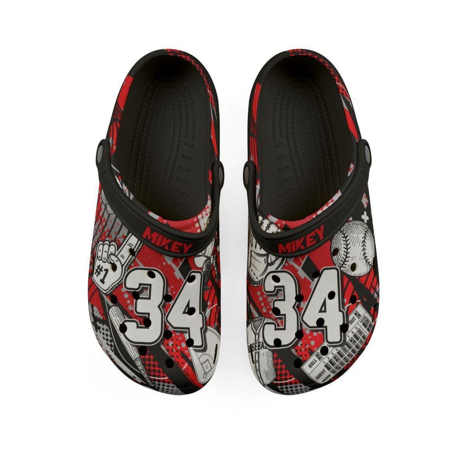 Personalized Custom Child and Adult Baseball Velocity Clogs Shoes Great Gift Fully Customizable