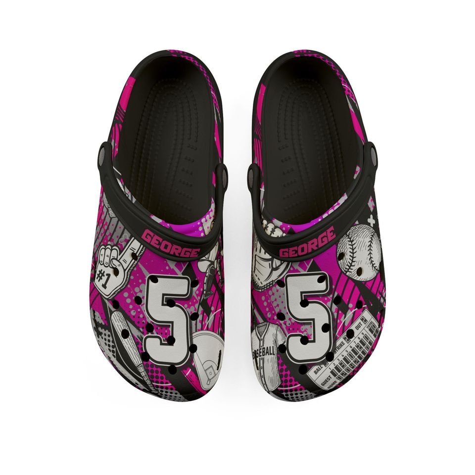 Personalized Custom Child and Adult Baseball Velocity Clogs Shoes Great Gift Fully Customizable