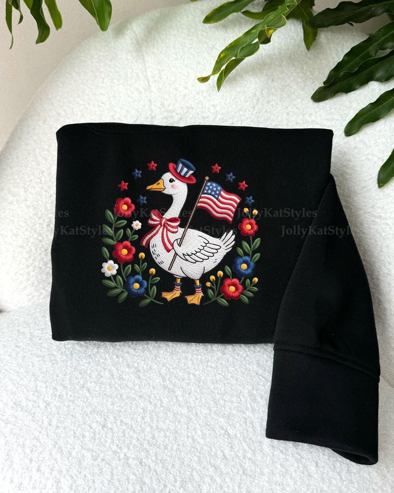 Patriotic Goose Embroidered Sweatshirt, 4th of July