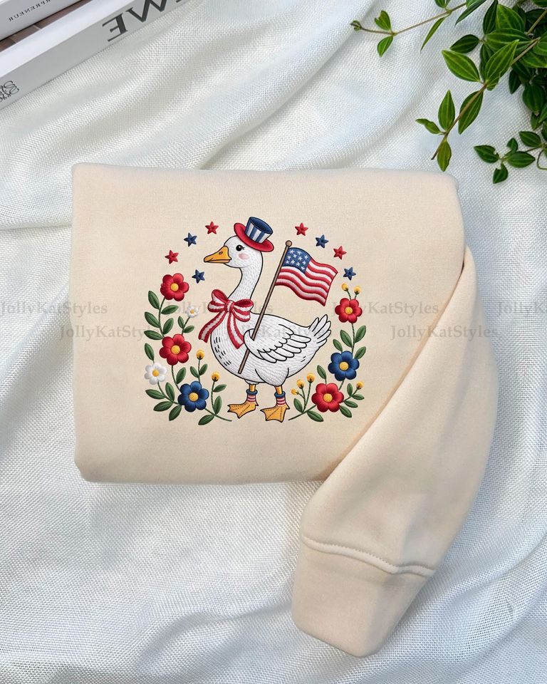 Patriotic Goose Embroidered Sweatshirt, 4th of July