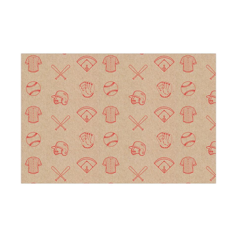 Baseball Wrapping Paper, Gift Wrap in Brown & Red