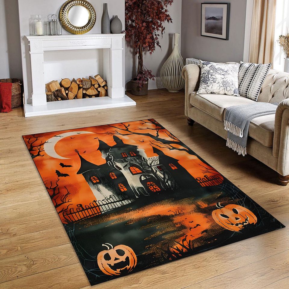 Halloween Haunted House Rug: Spooky Gothic Home Decor
