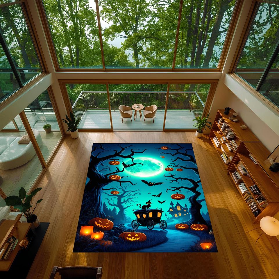 Halloween Black Cat Rug - Spooky Gothic Home Decor