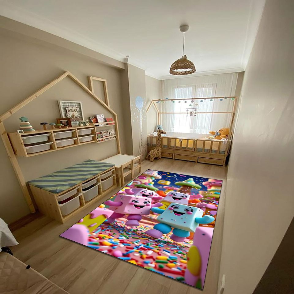 Kawaii Marshmallow Rug: Pastel Candyland Kids Room Decor