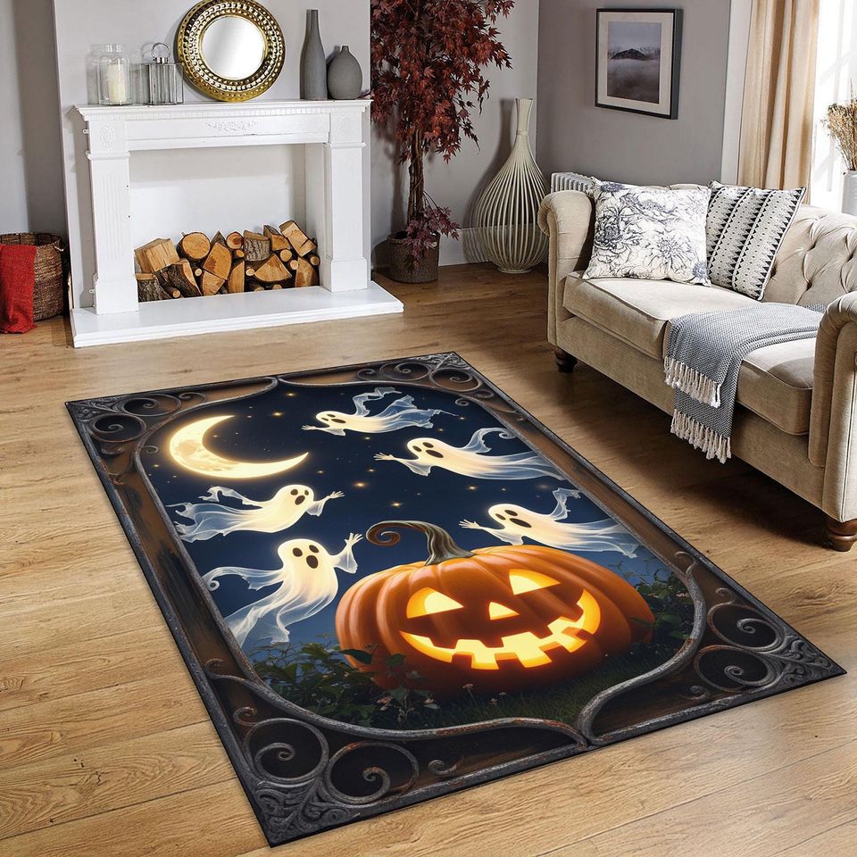 Halloween Ghost Pumpkin Rug: Spooky Gothic Autumn Dcor