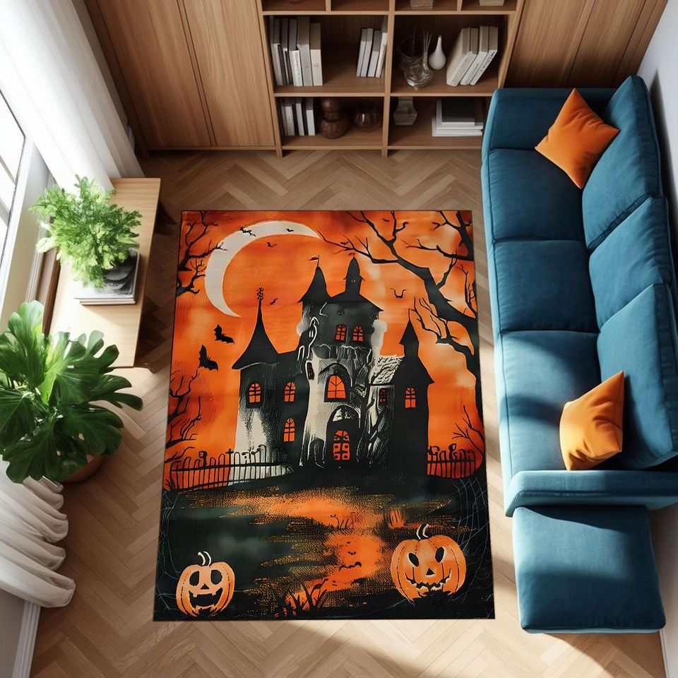 Halloween Haunted House Rug: Spooky Gothic Home Decor