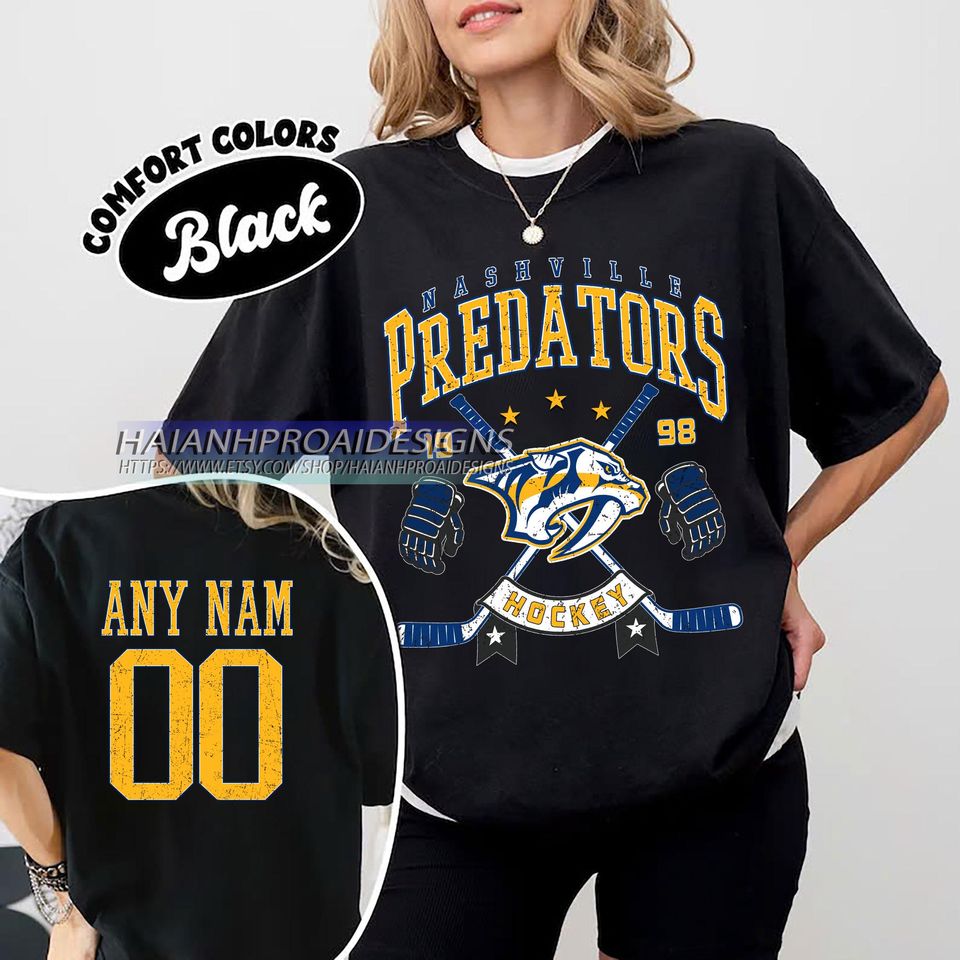 Personalized Comfort Colors Nashville Predators T-Shirt | Custom Number | Retro Team Shirt