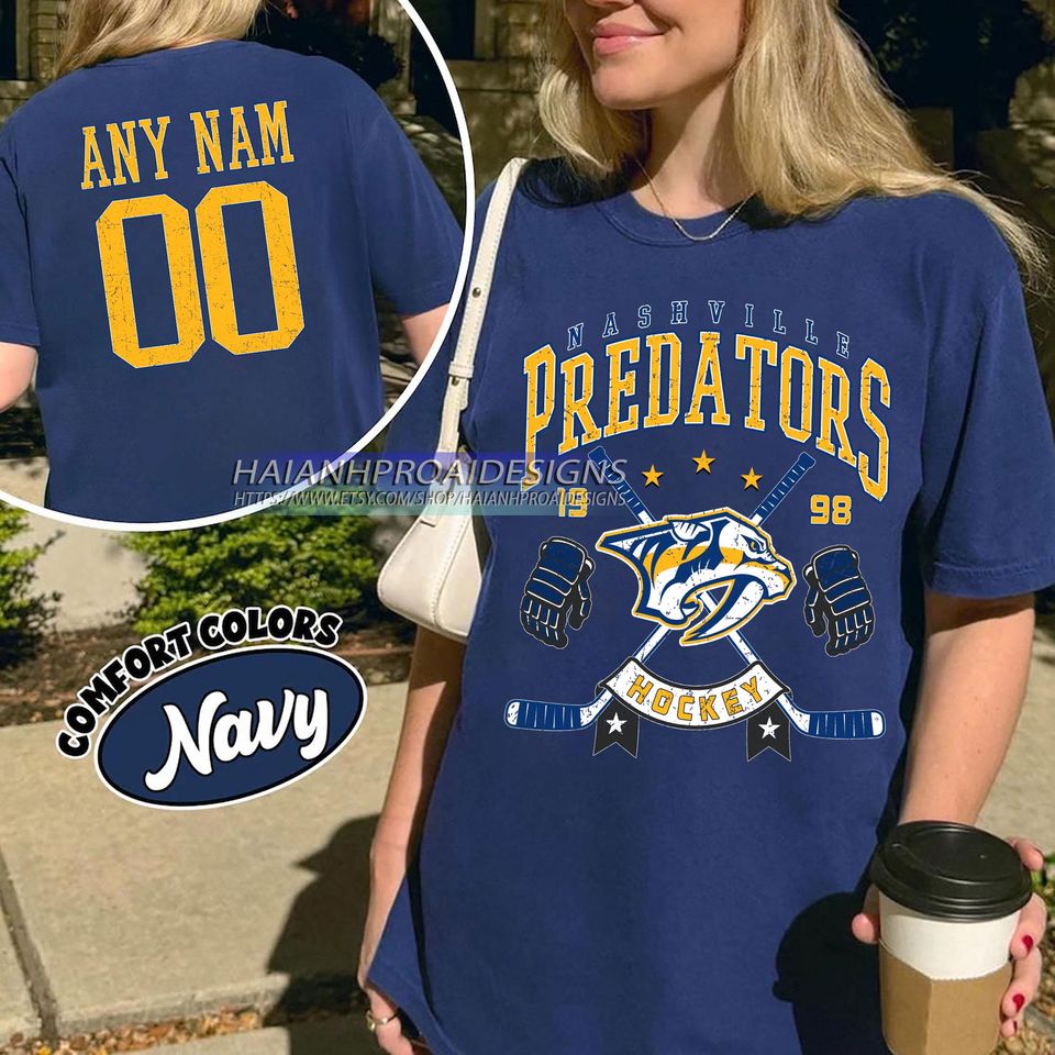 Personalized Comfort Colors Nashville Predators T-Shirt | Custom Number | Retro Team Shirt