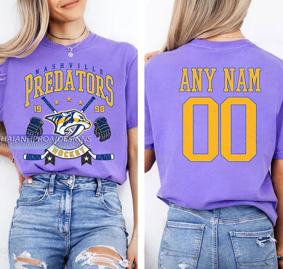 Personalized Comfort Colors Nashville Predators T-Shirt | Custom Number | Retro Team Shirt