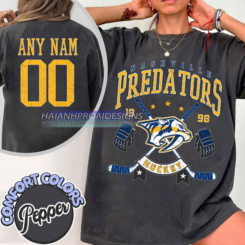 Personalized Comfort Colors Nashville Predators T-Shirt | Custom Number | Retro Team Shirt
