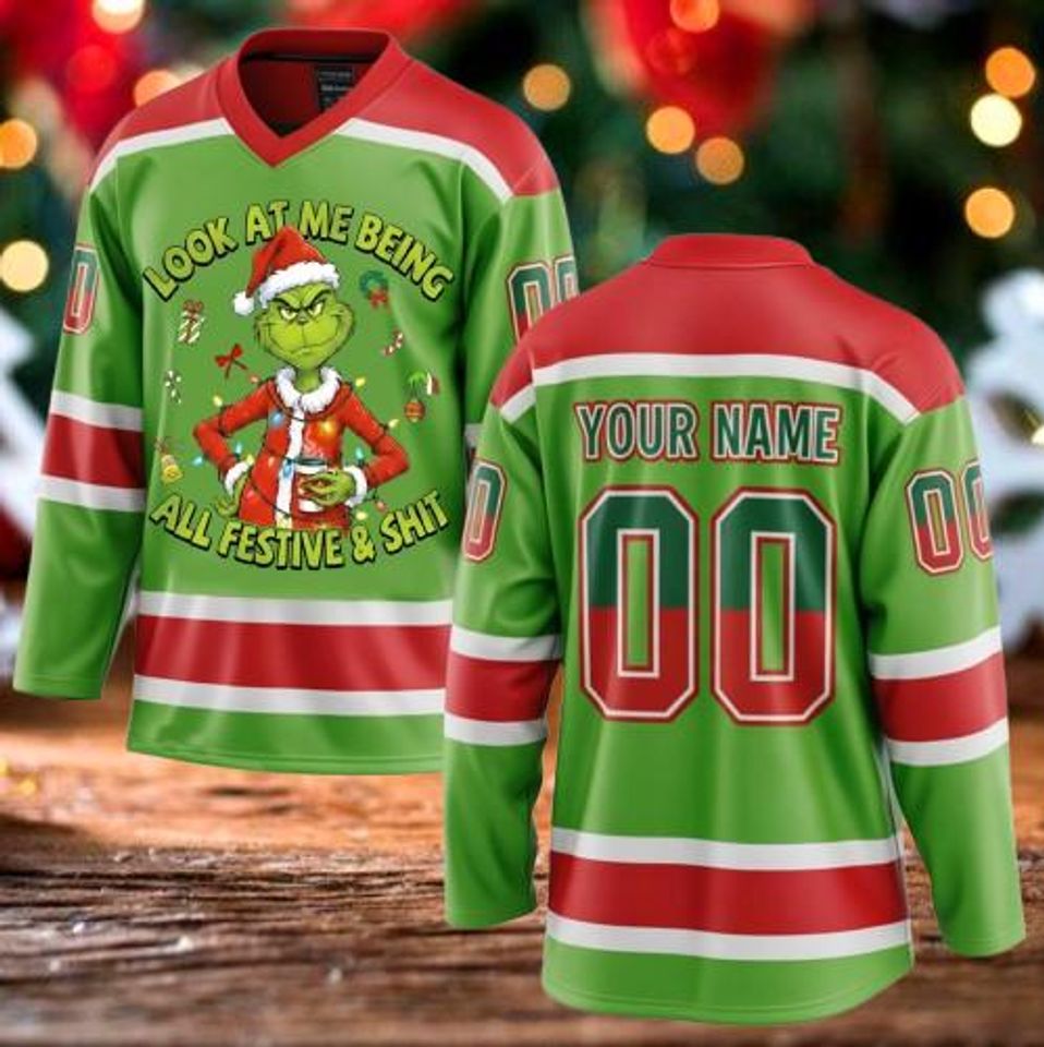 Personalized Christmas Funny Character Hockey Jersey for Men