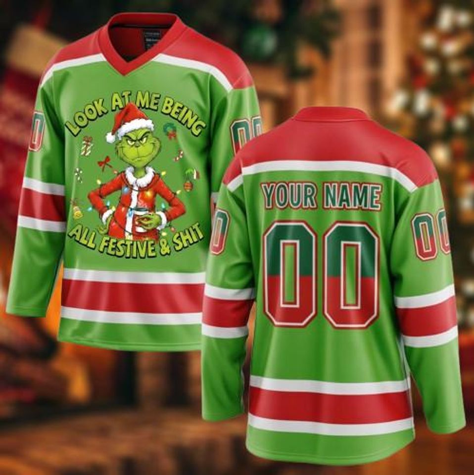 Personalized Christmas Funny Character Hockey Jersey for Men