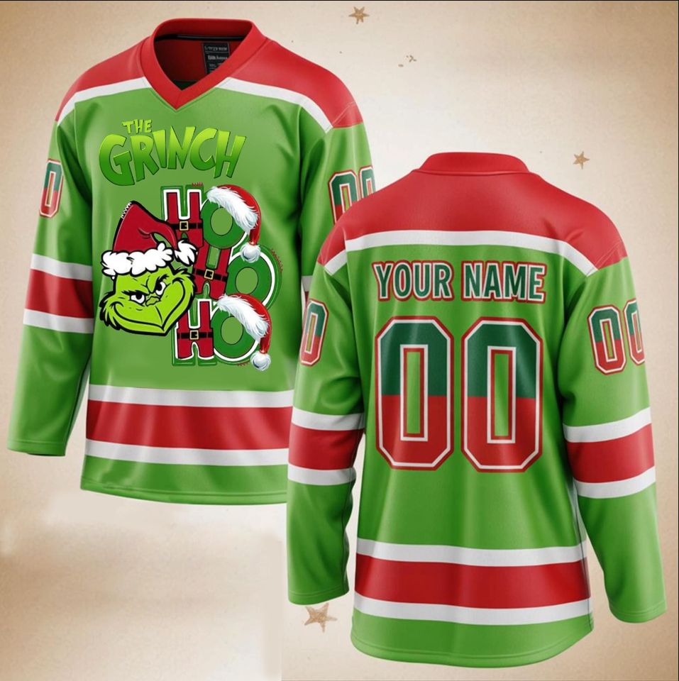 Personalized Funny Character Christmas Hockey Jersey for Men with Custom Name