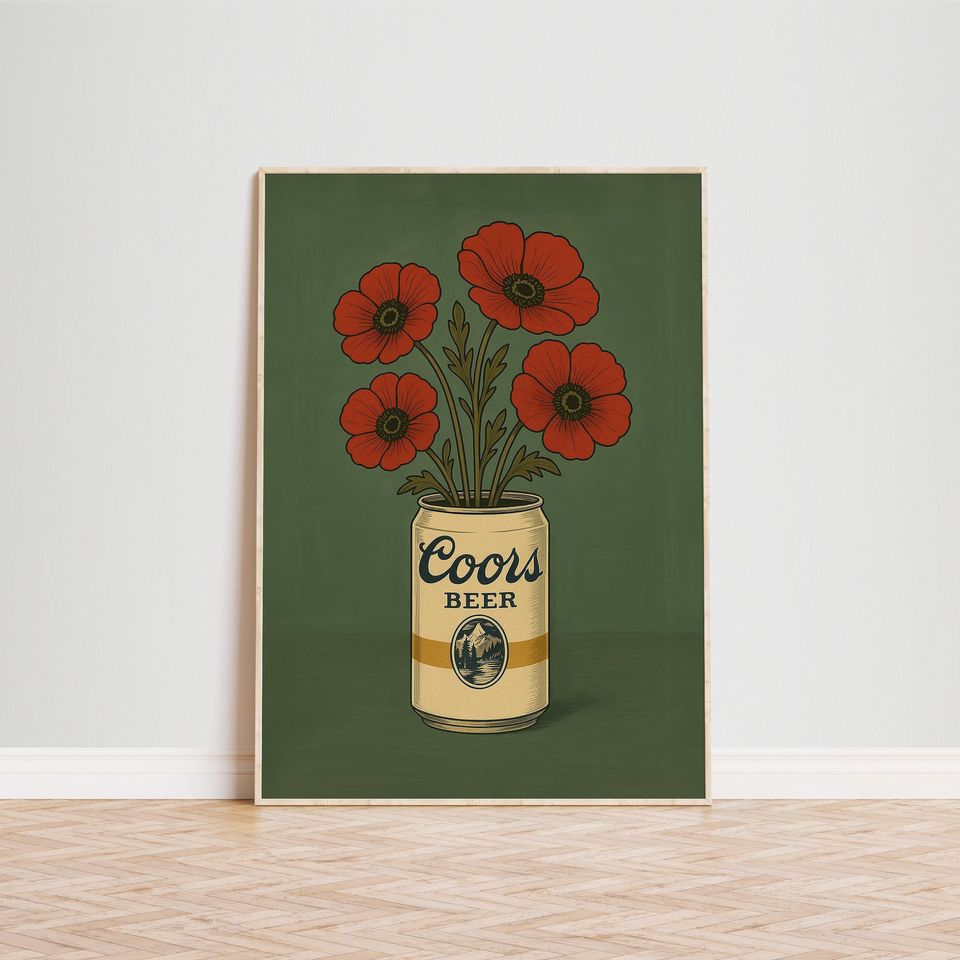 CCOORS Beer Can with Flowers Poster  Vintage Pop Art Print