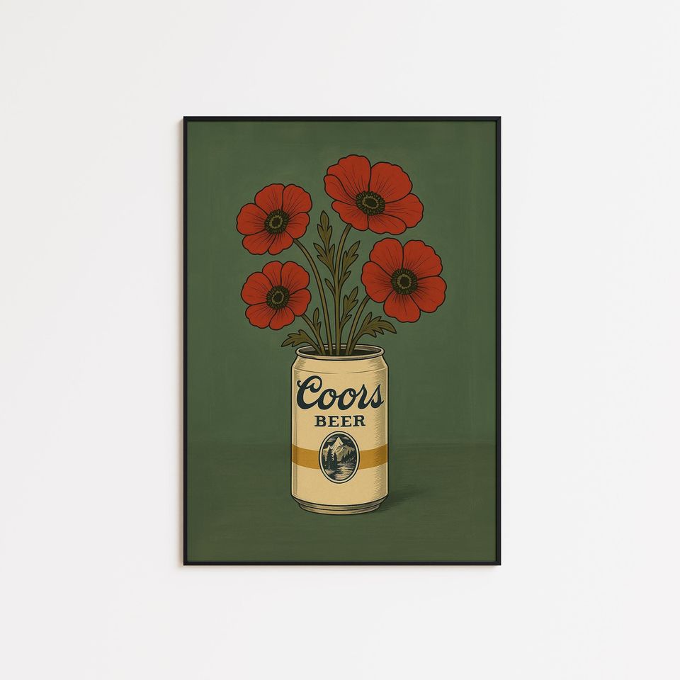 CCOORS Beer Can with Flowers Poster  Vintage Pop Art Print