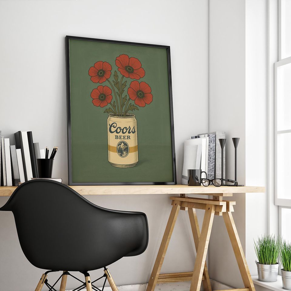 CCOORS Beer Can with Flowers Poster  Vintage Pop Art Print