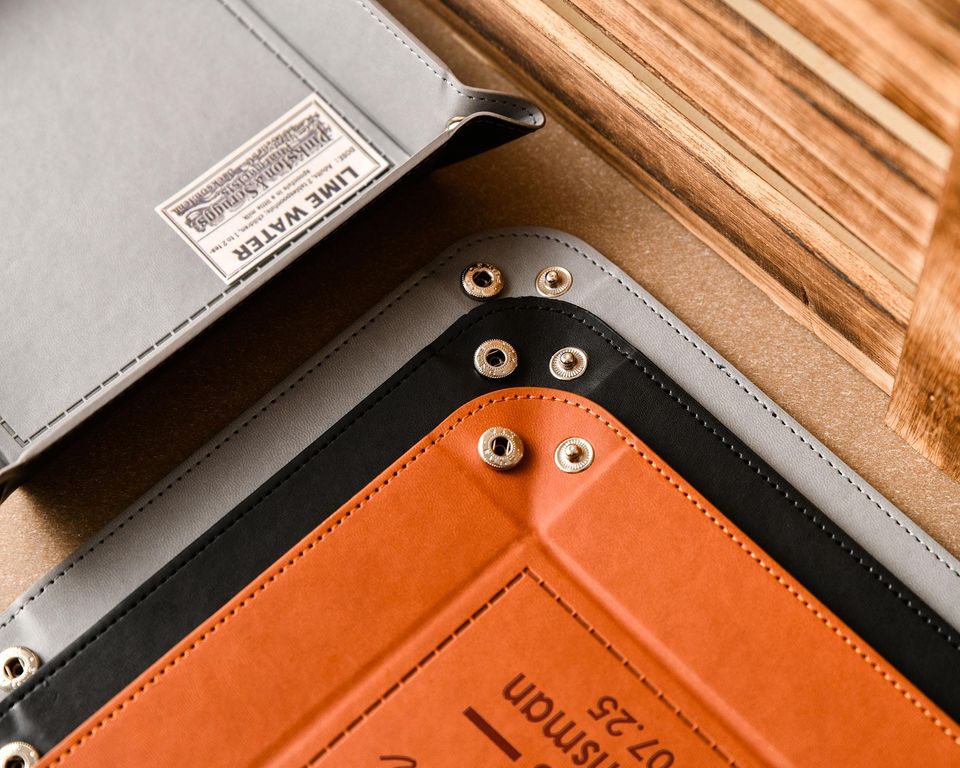 Personalized leather trays, custom engraved leather storage trays, groomsmen gift trays