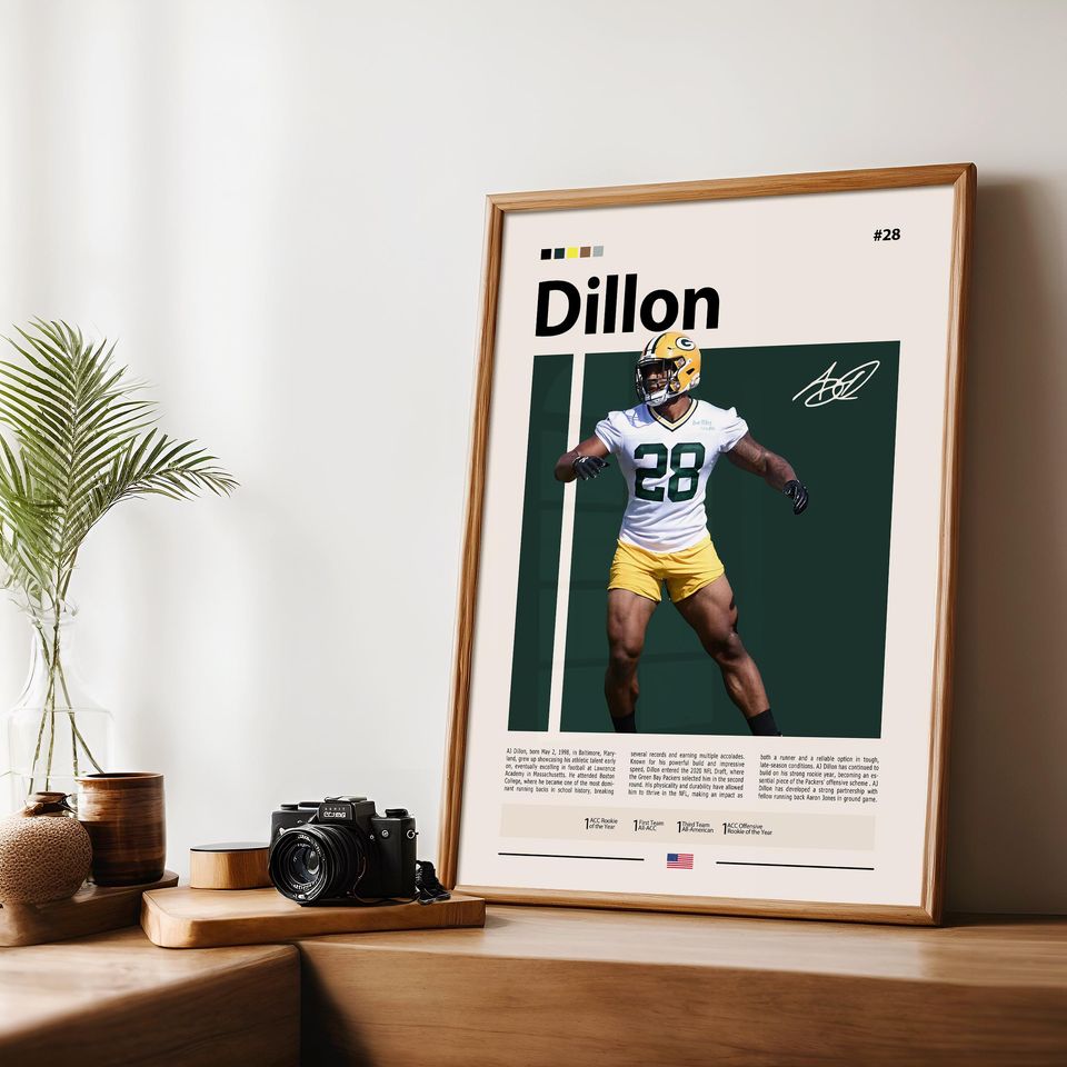 A. J. Dillon Poster, Green Bay Print, football Poster, Sports Poster, football Fans, Football Poster, football Wall Art, Sports Bedroom Poster