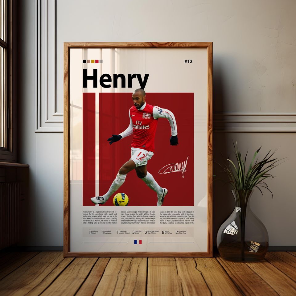 Thierry Henry Arsenal & France Football Legend Poster, Premier League Icon Wall Art, Gunners Striker Memorabilia Print